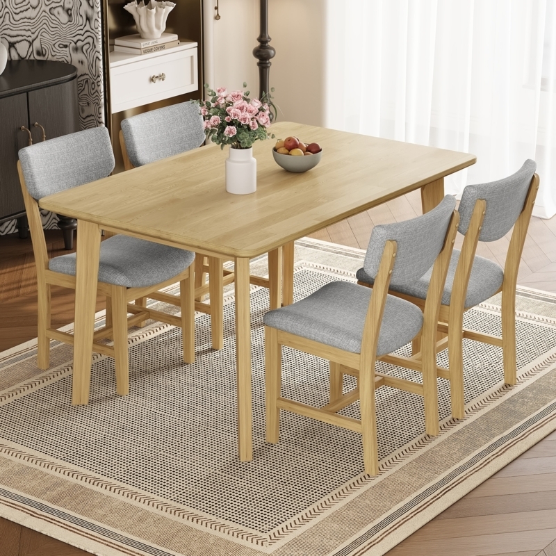 Dining Table Set with Round Pedestal Base and Open Slatted Back Chairs