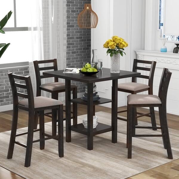 Dining Table Set with Storage Pedestal Base, 5-Piece
