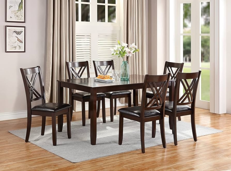 Dining Table Set X-Back Design Espresso Finish Cream