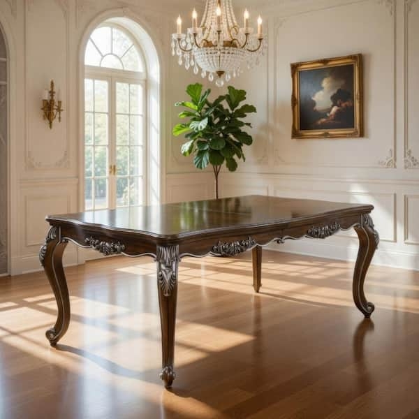 Dining Table Silver Carved Base Two Tone Metallic Baroque Ornate