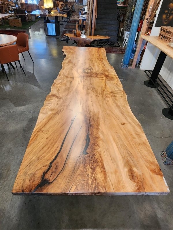 Dining Table Silver Maple Live Edge Wood U-Shaped Legs