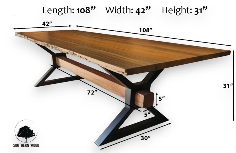 Dining Table Sinker Cypress Live Edge Wood X-Frame Legs