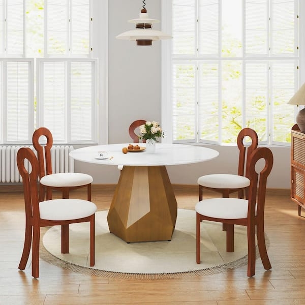 Dining Table Sintered Stone Top, Bronze Pedestal Base, Circular