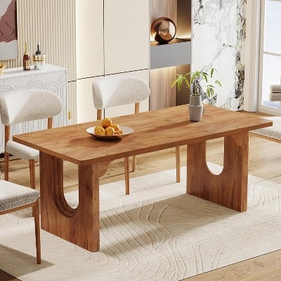 Dining Table Slatted Pedestal Base 71 Inch Tabletop Contemporary
