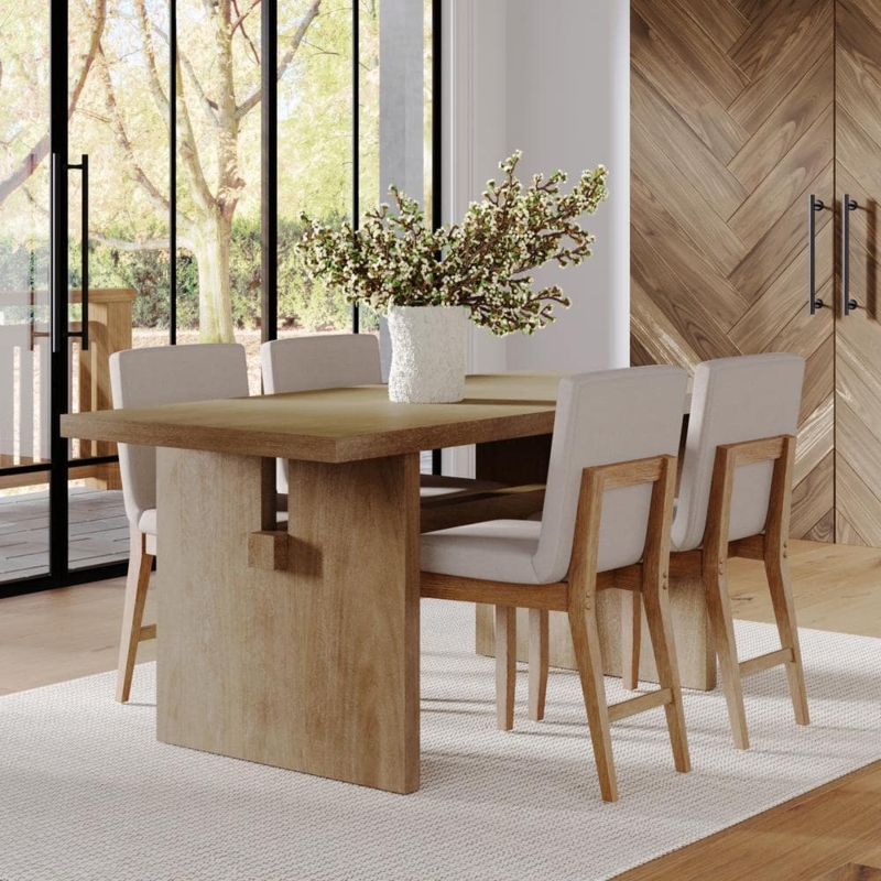Dining Table Sled Base Light Brown Wood Rounded Corners Minimalist