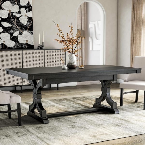 Dining Table Solid Black Finish X Framed Trestle Base Rectangular