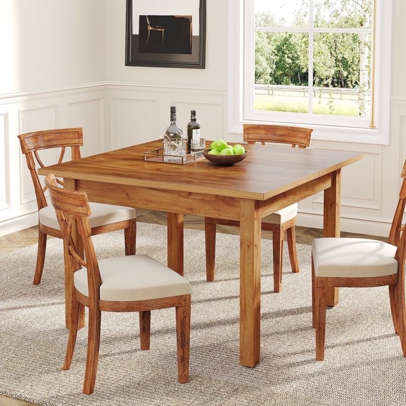 Dining Table Square Black Top Wood Tapered Legs Scandinavian Modern