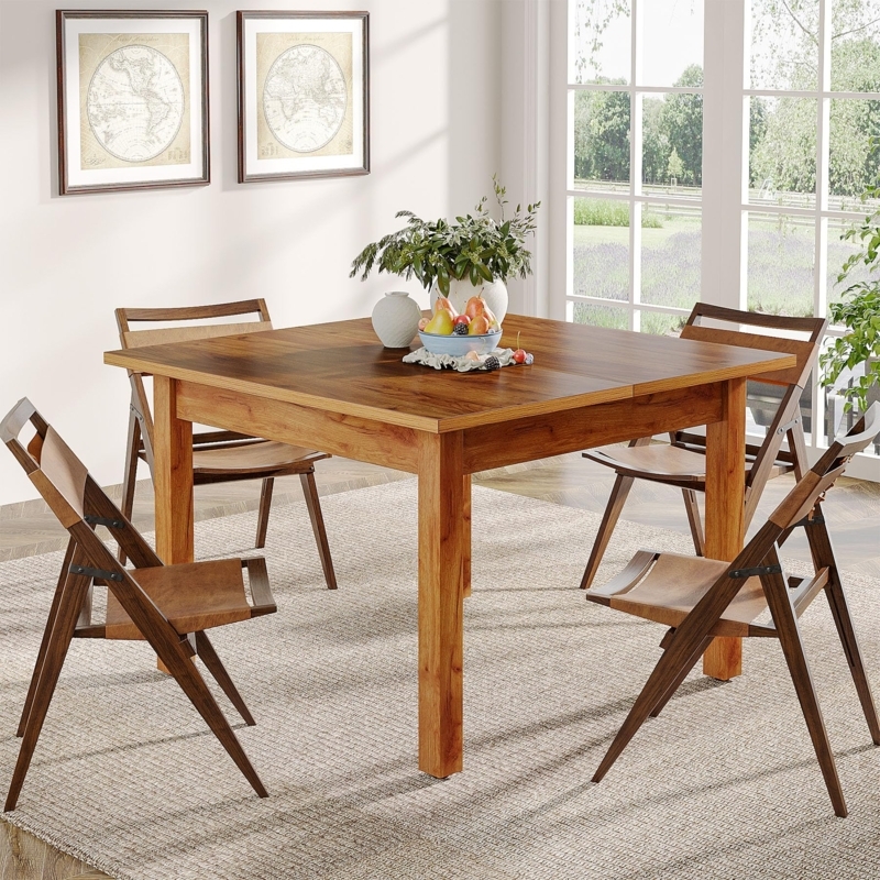 Dining Table Square Farmhouse Chunky Tapered Legs Rustic Wood Finish