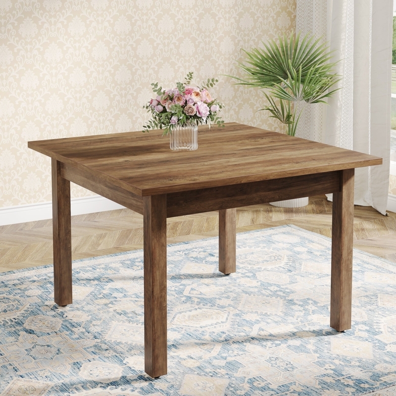 Dining Table Square Grayish-Brown Top Natural Wood Legs Scandinavian