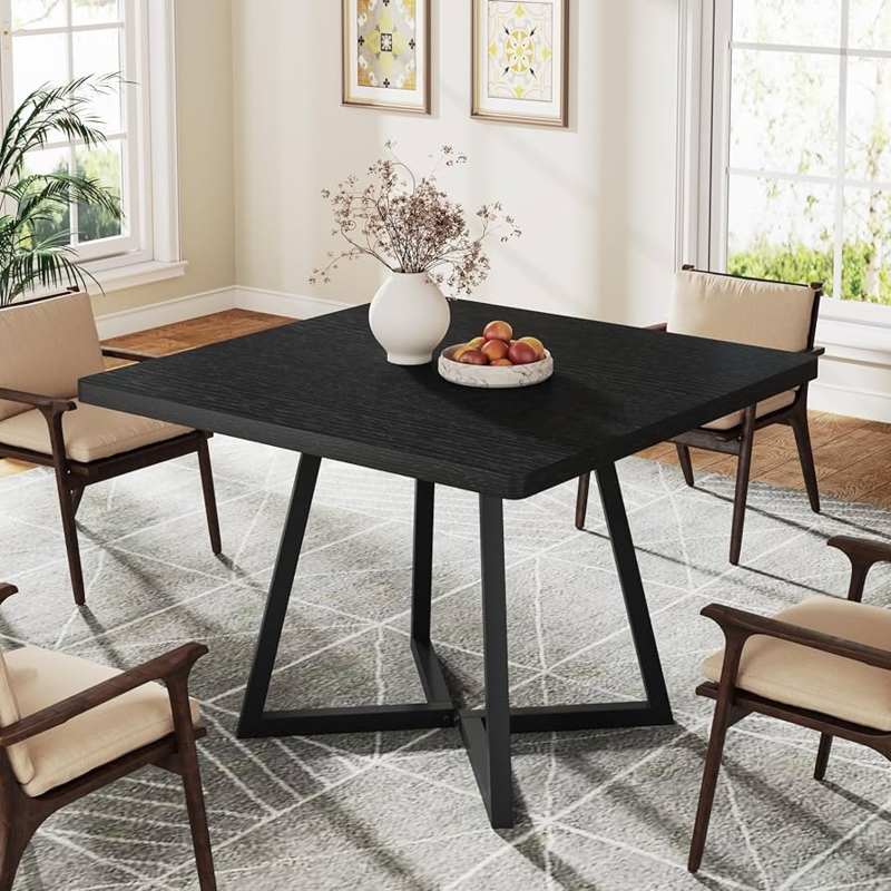 Dining Table Square Industrial Dark Wood X-Base Metal Frame