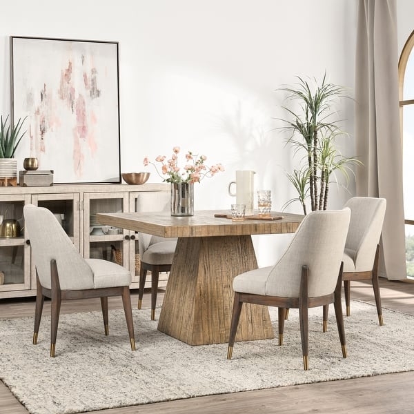 Dining Table Square Natural Blonde Wood Thick Block Legs