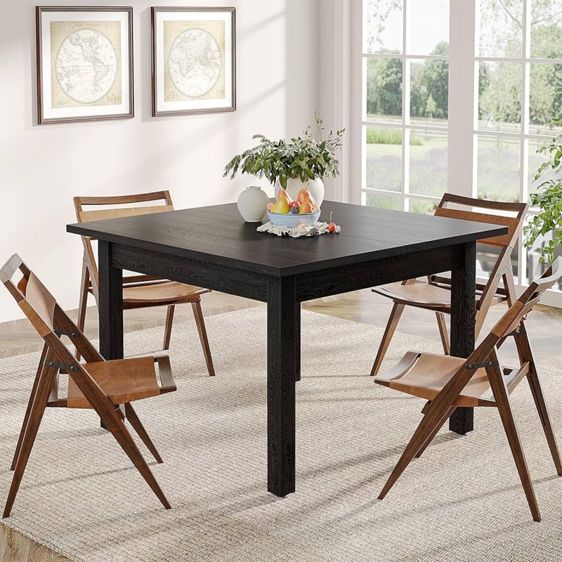 Dining Table Square Pure Black Matte Thick Top Minimalist Modern