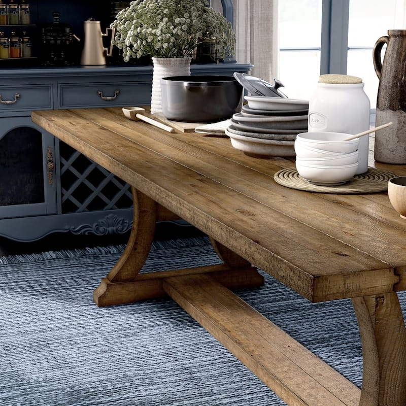 Dining Table Tapered Block Legs, Distressed Finish, Thick Apron