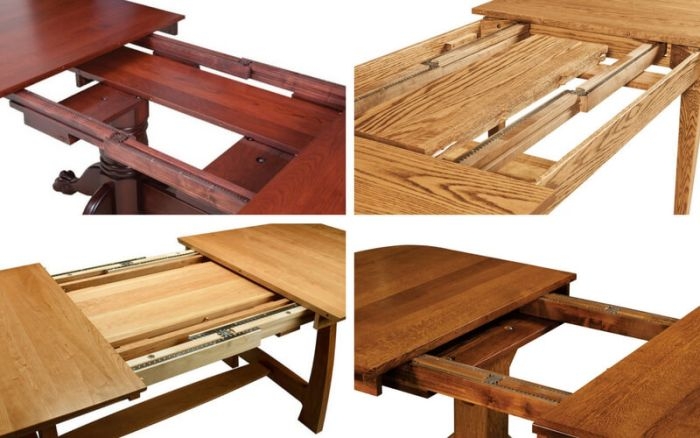 Dining Table Tapered Legs Self Storing Leaves Shaker Wood Toned