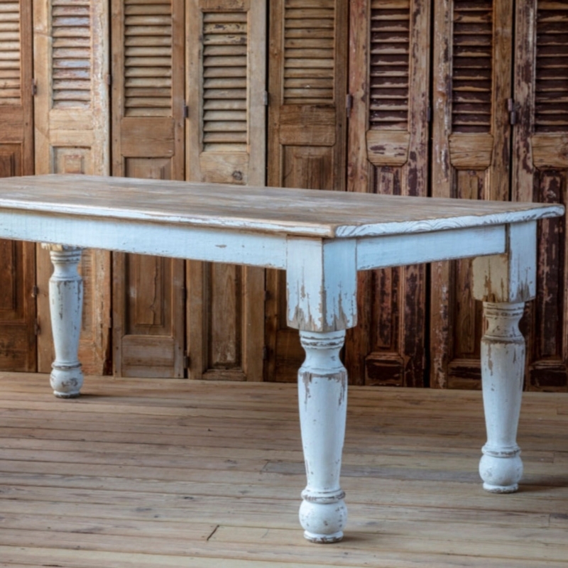 Dining Table Thick Harvest Top Dark Painted Finish Charcoal Gray