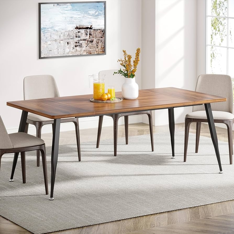 Dining Table Thick Slab Top U-Shaped Base Metal Legs