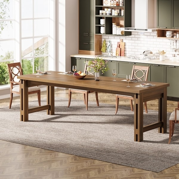 Dining Table Thick Tabletop, U Shaped Base, Modern Wood Pedestal