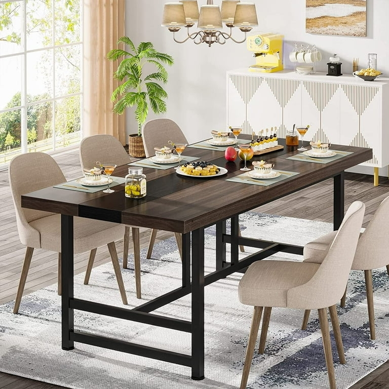 Dining Table Thick Tabletop U Shaped Sled Base Sturdy Wood