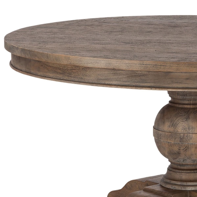 Dining Table Traditional Colonial Pedestal Round Top Warm Wood Circular