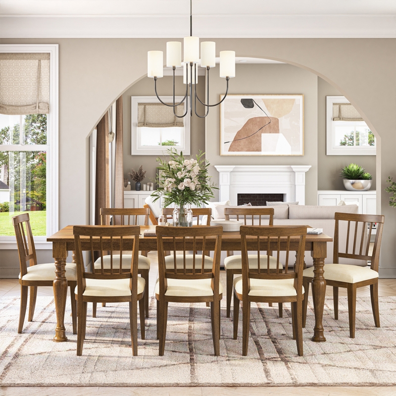 Dining Table Traditional Dark Wood Turned Legs Baluster Base Rustic
