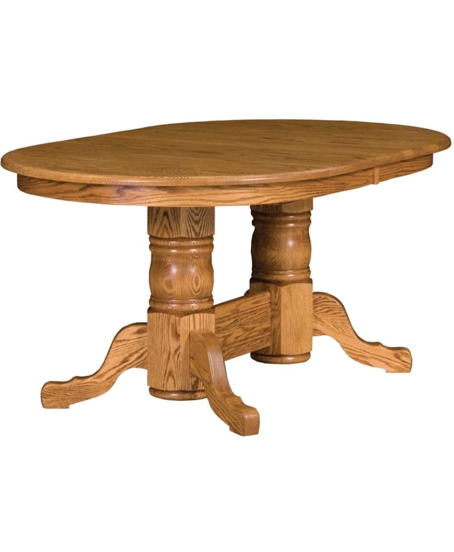 Dining Table Traditional Double Pedestal with Carved Details Dark Wood