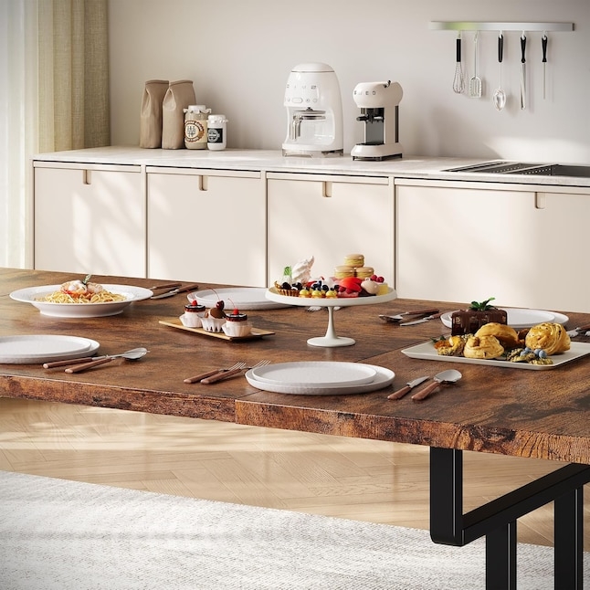 Dining Table Trestle Base Distressed Plank Top Industrial Style