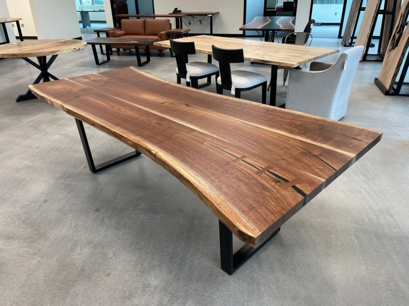 Dining Table Trestle Base Live Edge Walnut Industrial Style