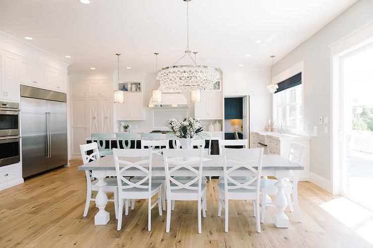 Dining Table Turned Legs White and Gray Top Farmhouse Style