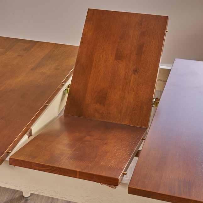 Dining Table Two-Tone Antique White Base Dark Wood Top Farmhouse