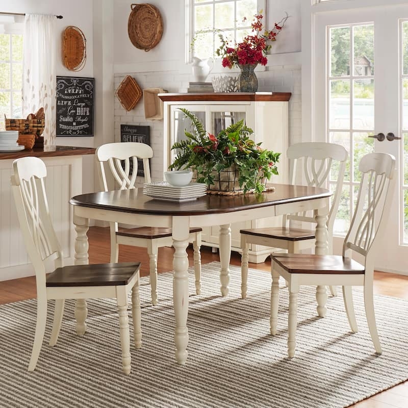 Dining Table Two Tone Antique White Pedestal Round Farmhouse