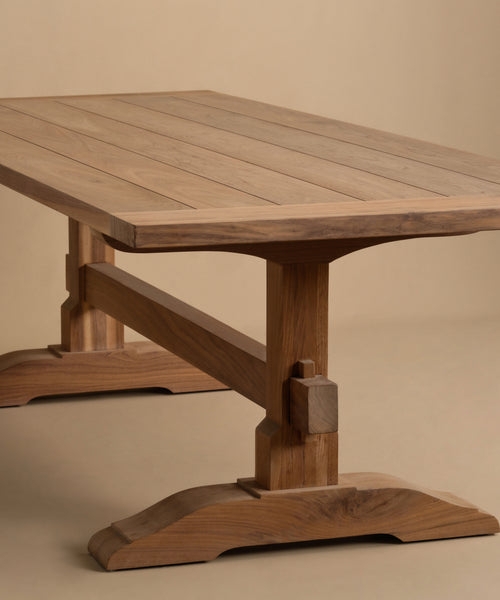 Dining Table Two Tone Design Walnut Toned Top White Trestle Base