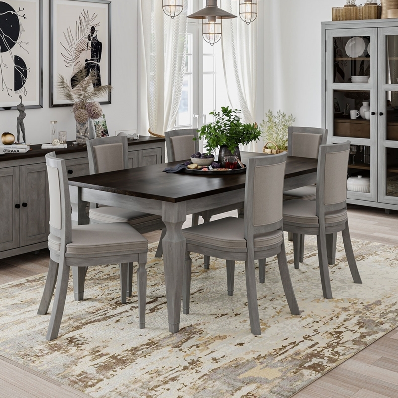 Dining Table Two Tone Finish Splayed Tapered Legs Modern