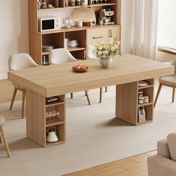 Dining Table Two-Tone Modern Farmhouse Double Pedestal Side Storage