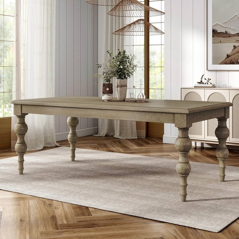 Dining Table Two Tone Plank Top Turned Legs Farmhouse