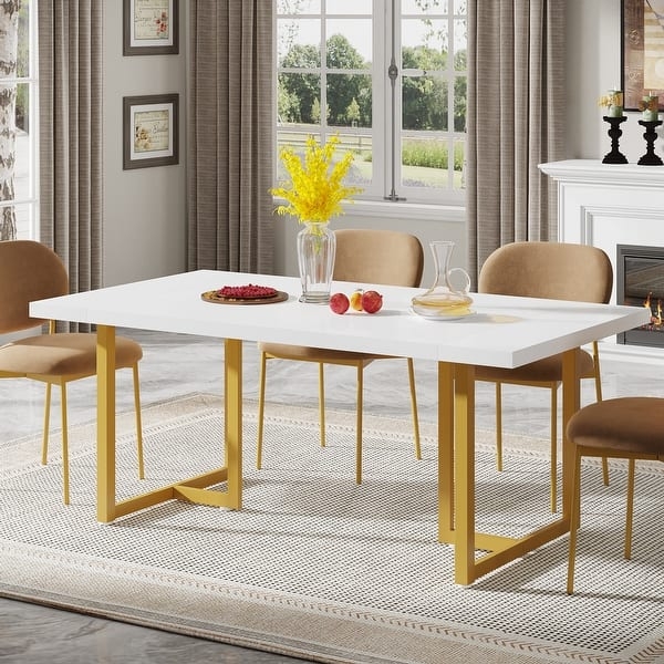 Dining Table U Shaped Metal Legs Light Wood Top Modern Industrial
