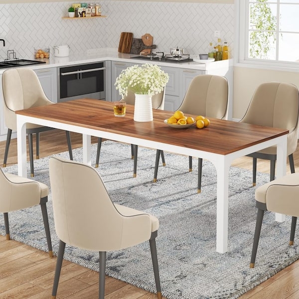 Dining Table Walnut And White Contrast Block Legs Two Tone Kitchen