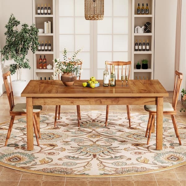 Dining Table Walnut Brown Chunky Cylindrical Legs Minimalist Design