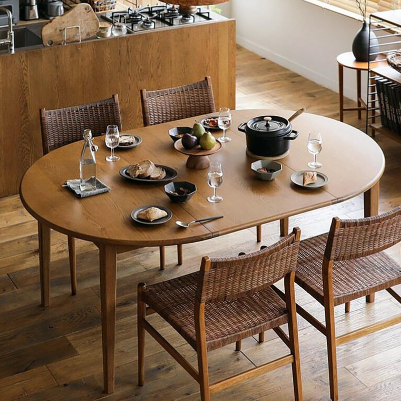 Dining Table Walnut Expandable Round To Oval Tapered Legs Mid-Century Modern