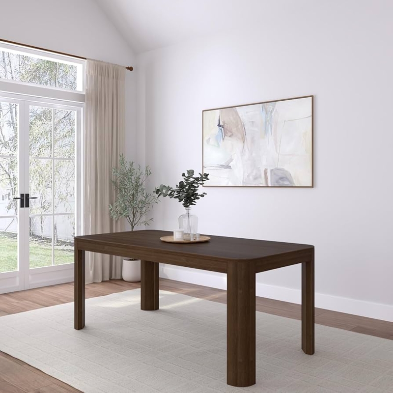 Dining Table Walnut Finish Splayed Legs Rounded Corners Mid Century