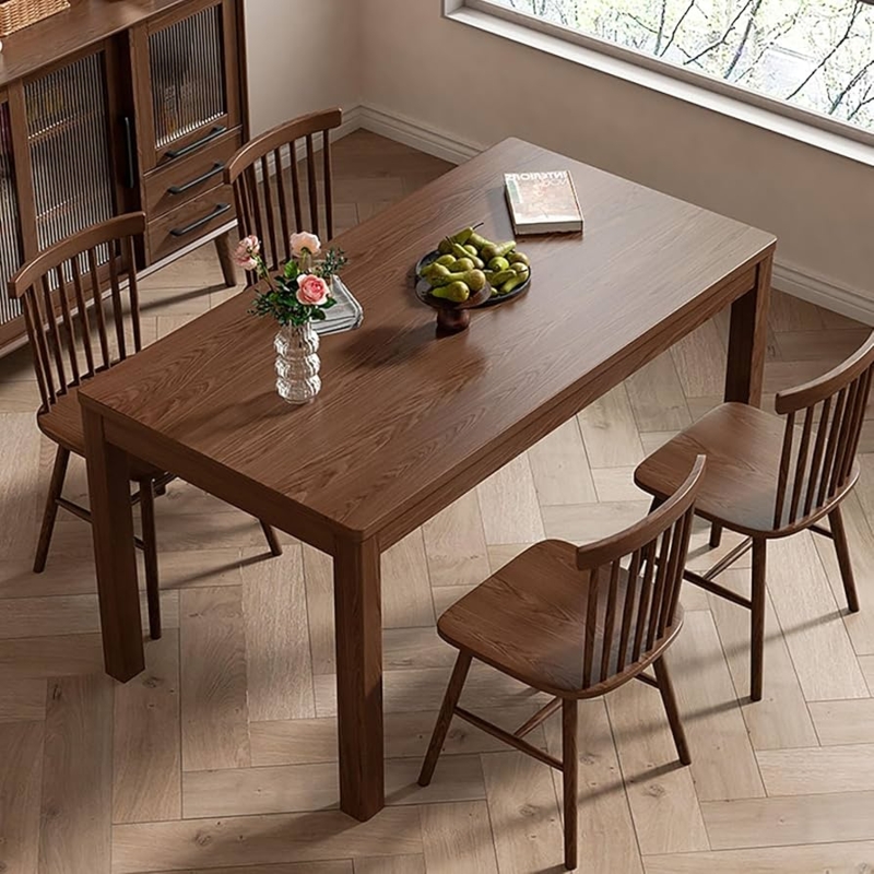 Dining Table Walnut Finish Tapered Angled Legs Rounded Corners