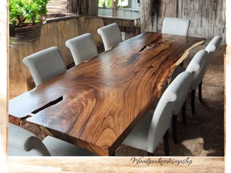 Dining Table Walnut Live Edge with Industrial Slab Legs