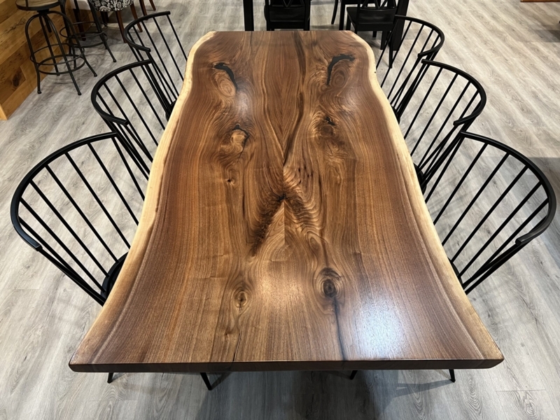 Dining Table Walnut Slab Live Edge Industrial Trestle Base