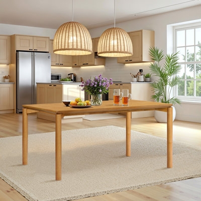 Dining Table Walnut Toned Splayed Tapered Legs Rounded Corners