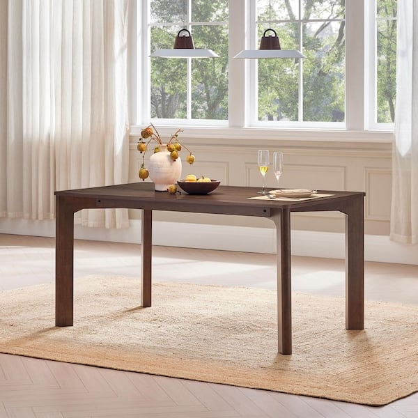 Dining Table Walnut Veneer Rounded Corners Tapered Legs