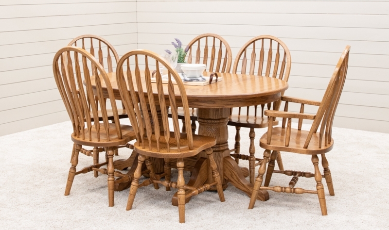 Dining Table Warm Wood Double Pedestal Central Stretcher Rounded Ends