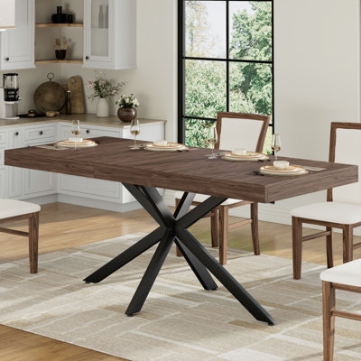 Dining Table White Finish Extendable Top Hidden Storage Block Legs