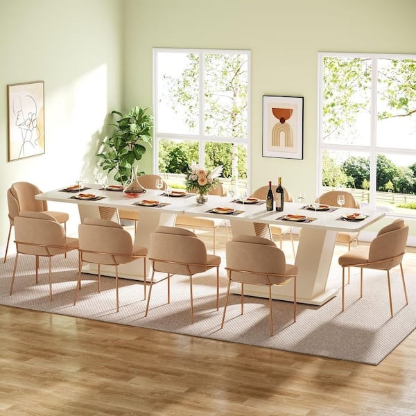 Dining Table White Rectangular Sculptural Pedestal Base, Minimalist
