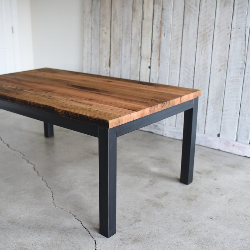 Dining Table wide steel frame industrial wood central stretcher