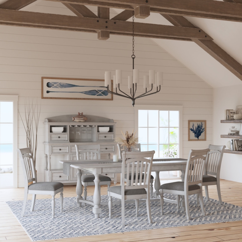 Dining Table Wire Brushed Texture Weathered Gray X-Frame Trestle Base