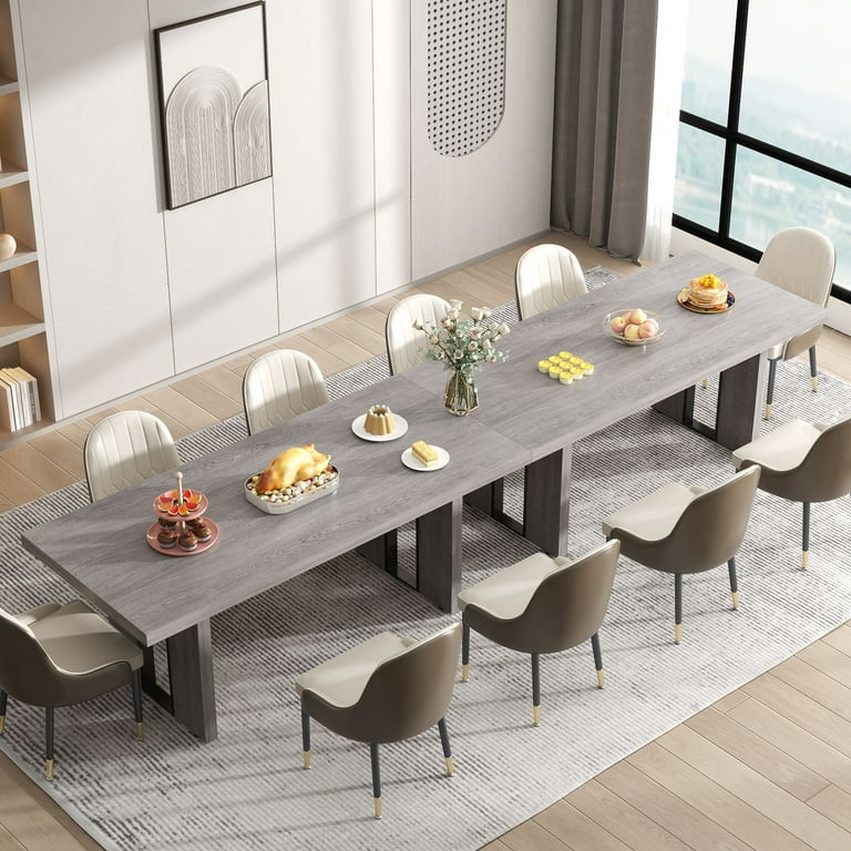 Dining Table with Angled Black Legs and Vintage Grey Wood Look Top